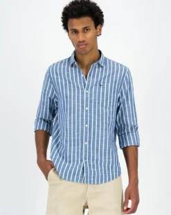 Men Old Khaki Shirts>Men'S Matt Wide Slub Stripe Shirt