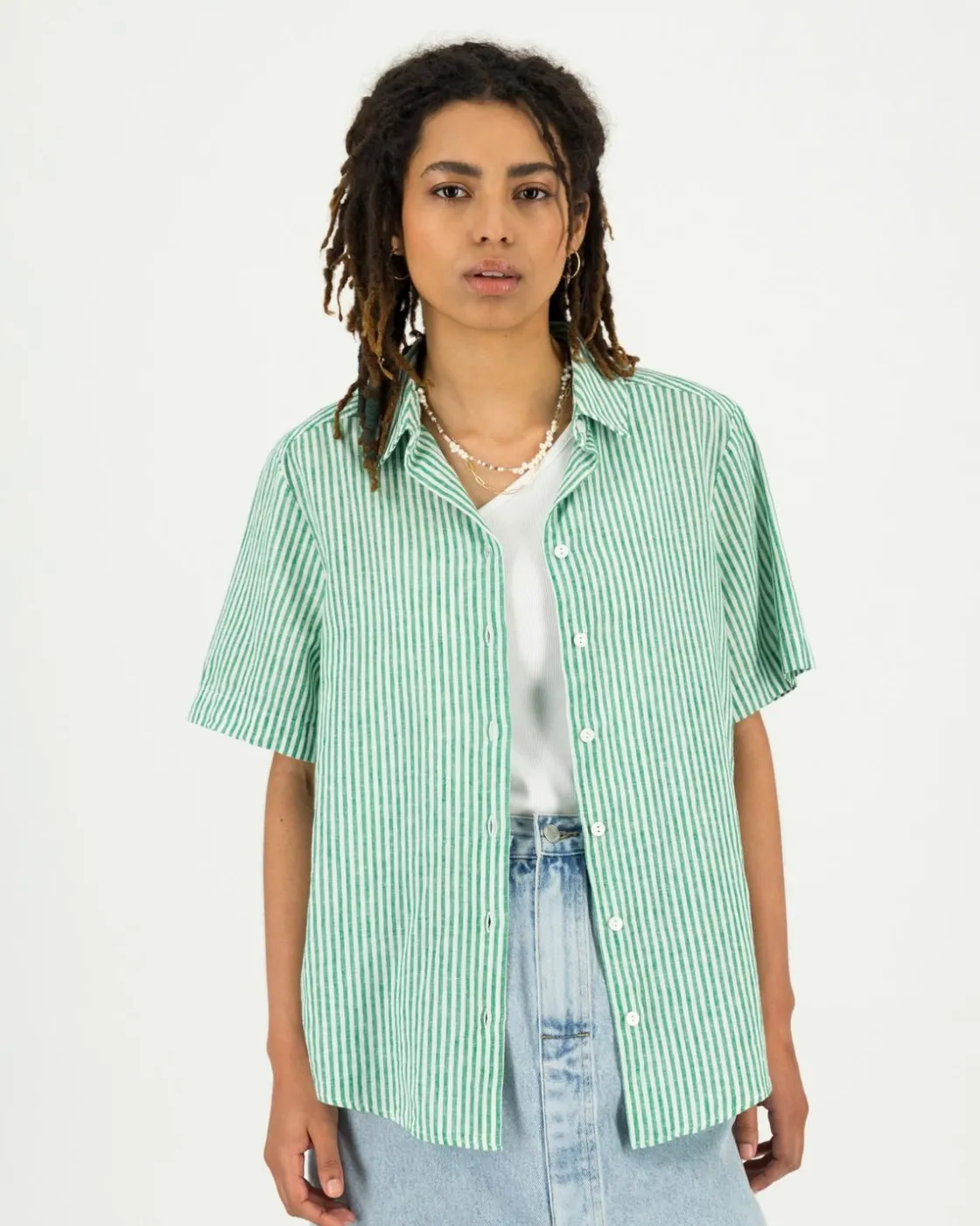 Women Old Khaki Shirts & Blouses>Women'S Alba Linen Stripe Shirt