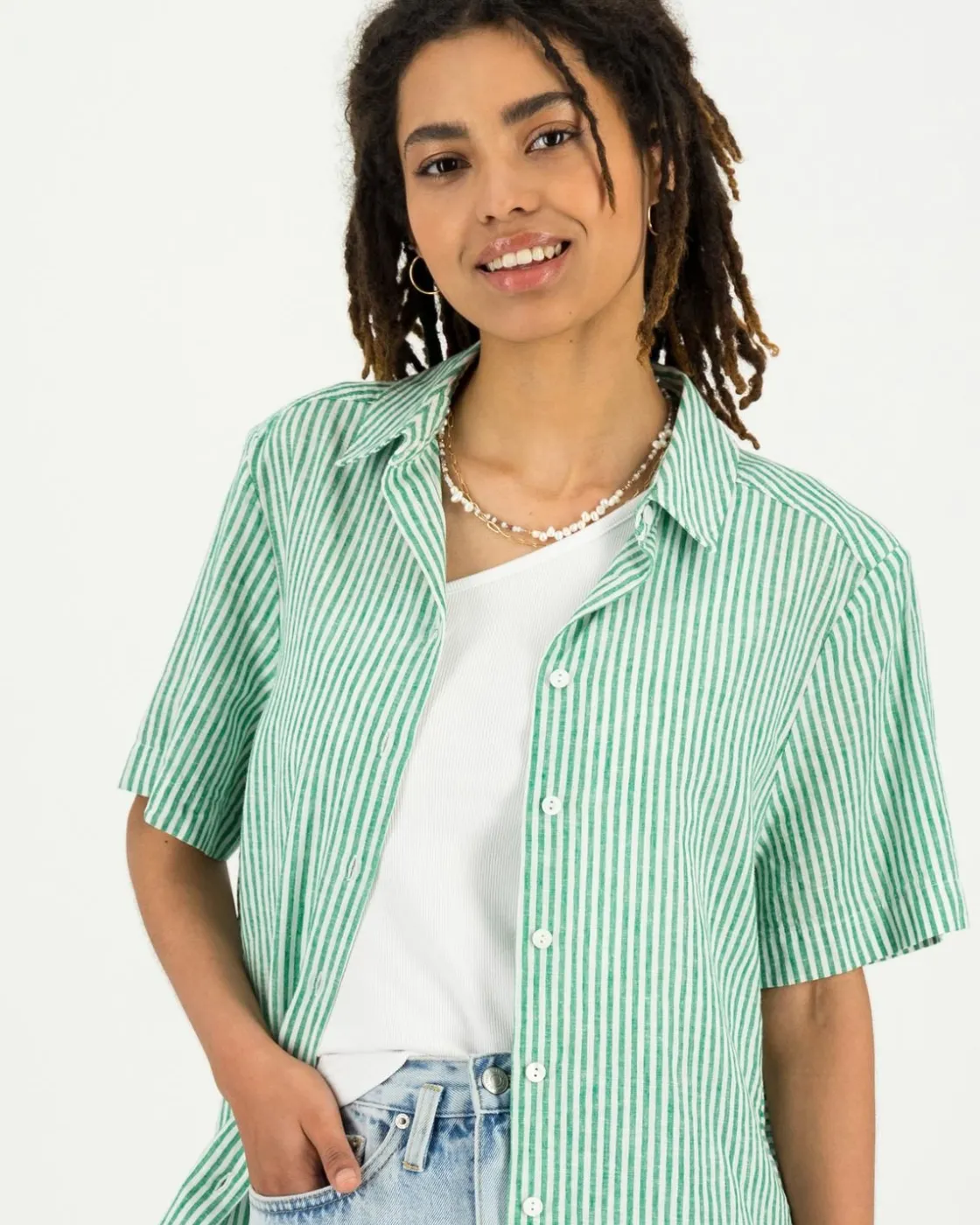 Women Old Khaki Shirts & Blouses>Women'S Alba Linen Stripe Shirt