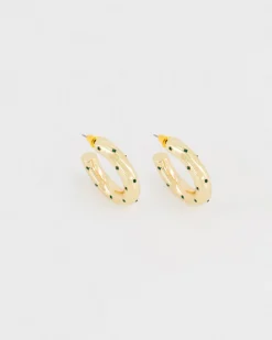 Women Old Khaki Jewellery>Women'S Chunky Stone Embedded Hoop Earrings
