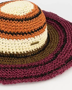 Women Old Khaki Beanies, Hats & Caps>Women'S Danel Striped Straw Wide Brim Hat