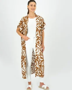 Women Old Khaki Scarves & Kimonos>Women'S Hattie Abstract Leaf Print Kimono