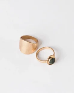 Women Old Khaki Jewellery>Women'S Stone & Plain Ring Set